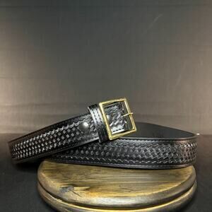 Galls 157 Trouser Belt Size 56" Basketweave Black Leather Brass 1.75" Wide LP157